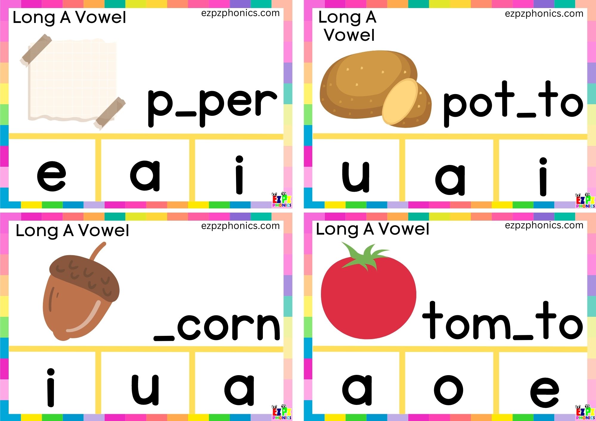 Finish the word and clip the correct letter Clip cards for long a vowel a words group 2
